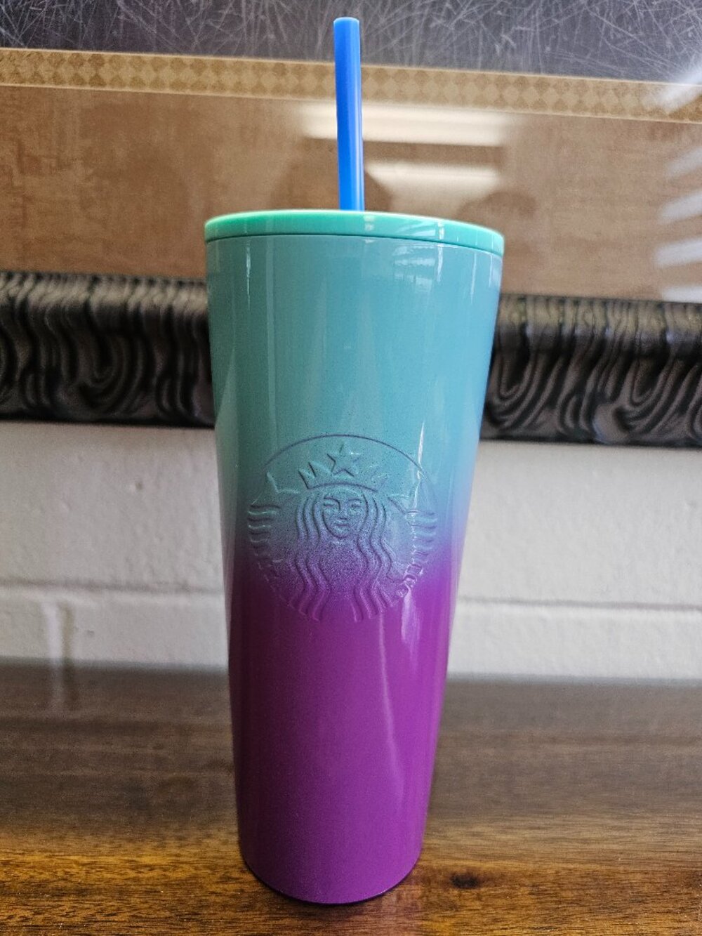 New 2021 Starbucks Teal Blue Purple Ombre Venti Stainless Steel Cold Cup Tumbler